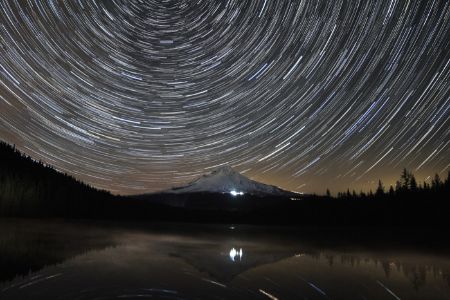 Startrails at Mt Hood from Trilium Lake