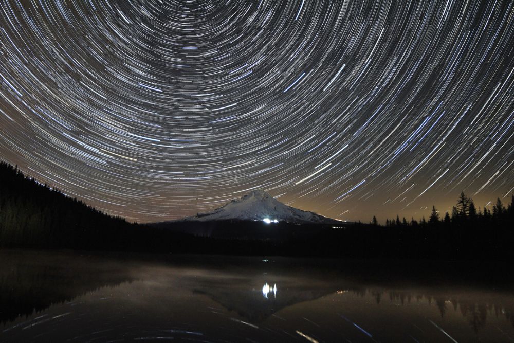 Startrails at Mt Hood from Trilium Lake