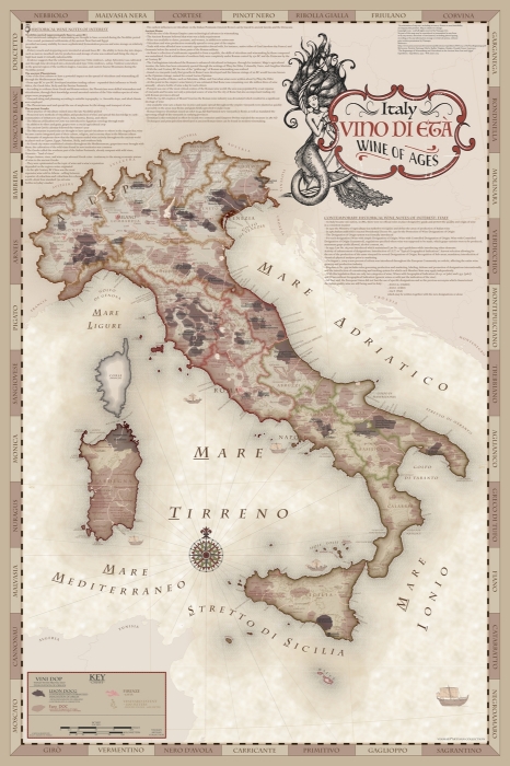 Vinmaps Italy Wine of Ages w Mermaid Cartouche