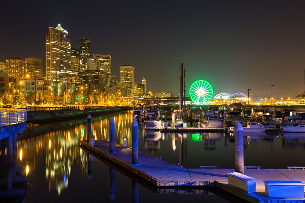 Seattle waterfront at night