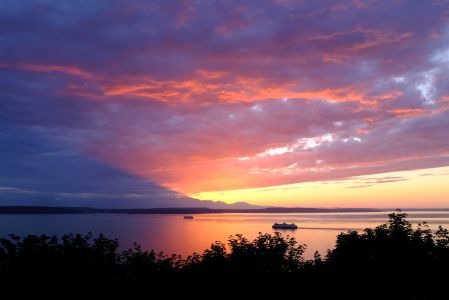 Seattle ferrys at sunset