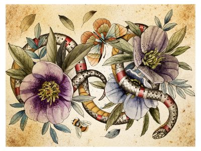 snake bee purple flower