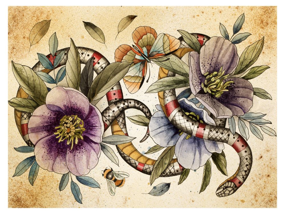 snake bee purple flower