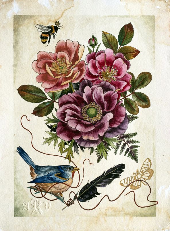 Bird, bee, moth botanicals