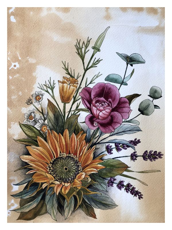 sunflower with botanicals