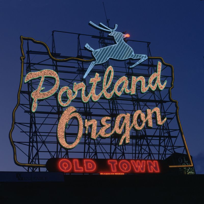 Portland Sign Night Blue