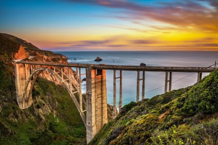 Bixby Bridge and Pacific Coast Highway at sunset
