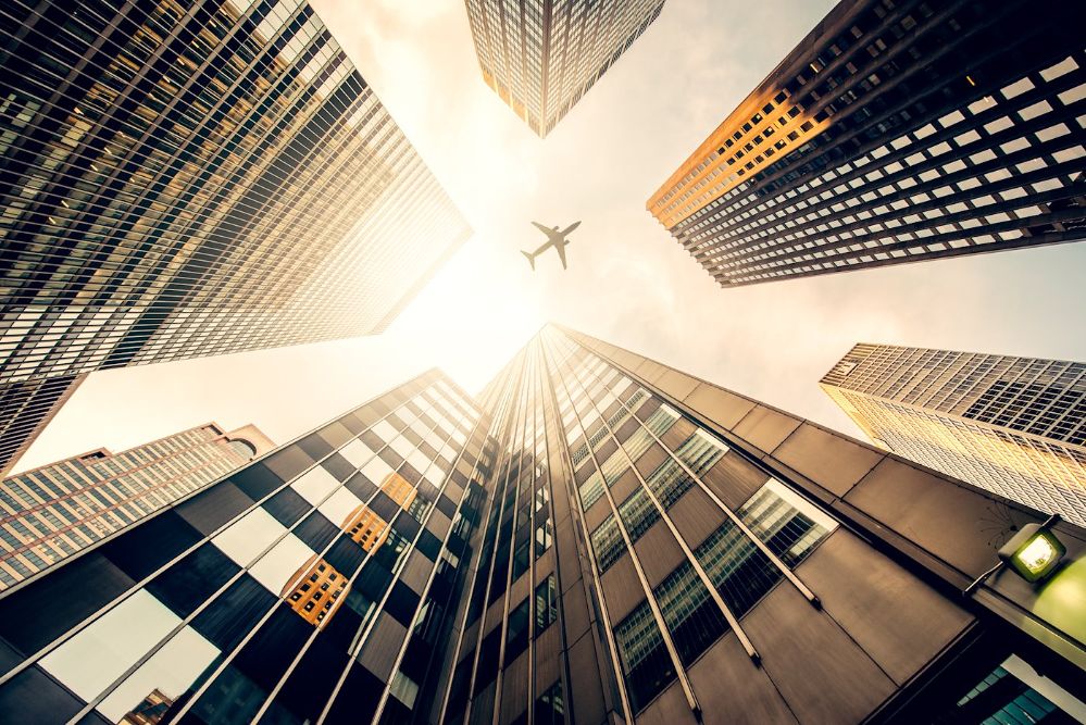Skyscraper with a airplane silhouette