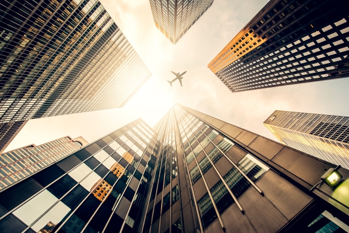Skyscraper with a airplane silhouette