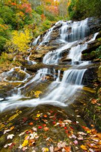 Glen falls waterfall with fall colored leaves