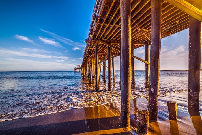 wooden poles in Malibu pier
