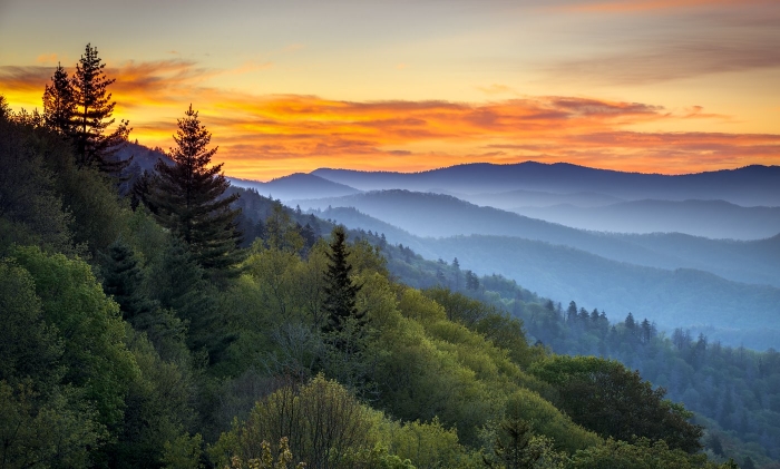 Great Smoky Mountains National Park Scenic Sunrise Landscape at 