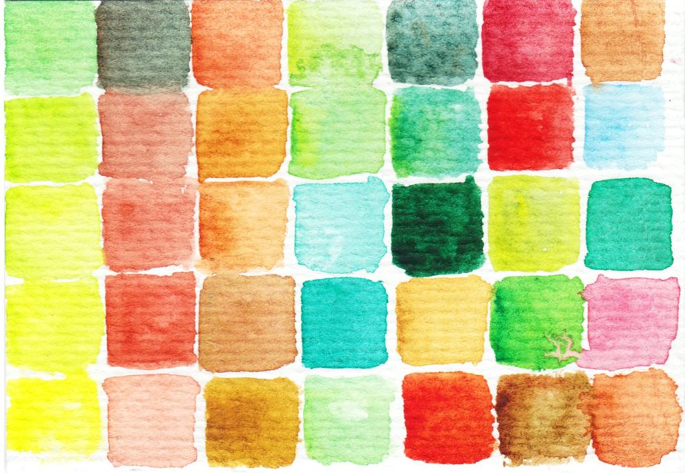 Watercolour squares on rough paper