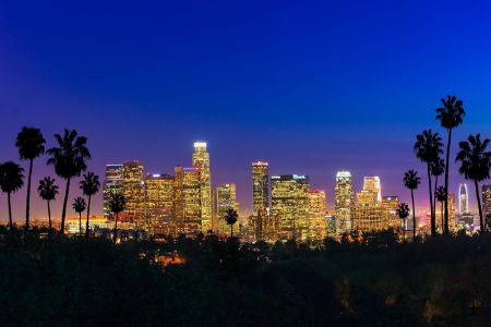 Skyscrapers of Los Angeles skyline sunset,urban sprawl, CA