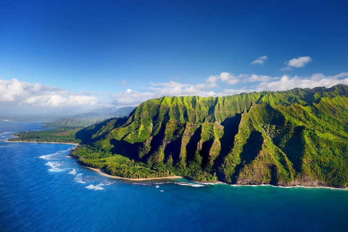 Aerial view of spectacular Na Pali coast, Kauai