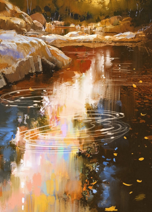 river lines with stones in autumn forest