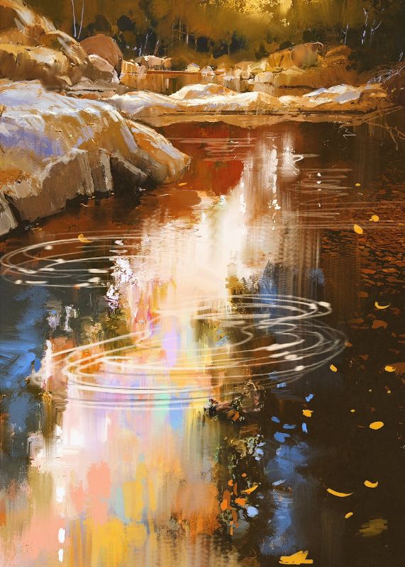 river lines with stones in autumn forest
