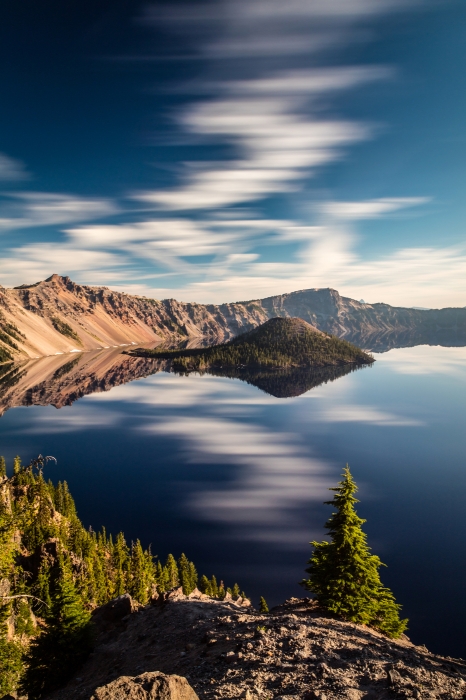 Scenic view of lake and mountains against sky,Crater Lake Nation