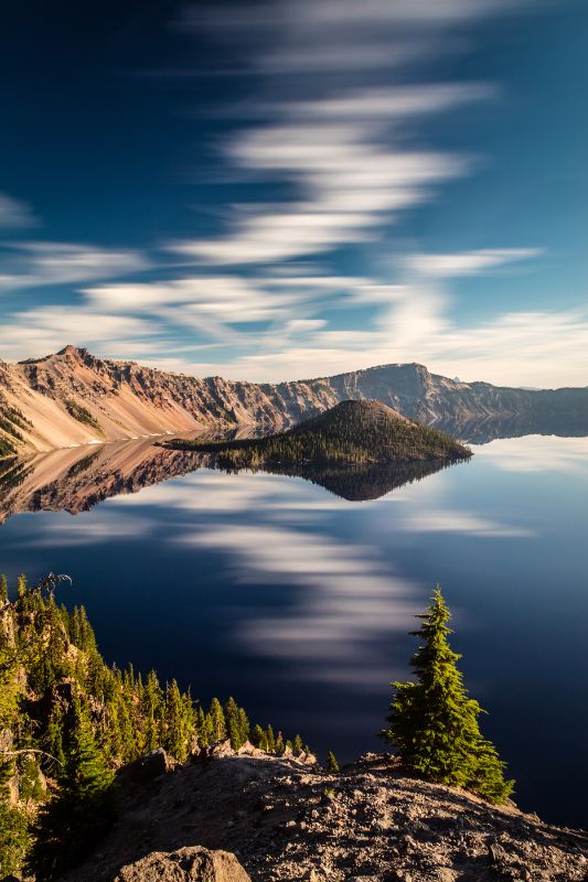 Scenic view of lake and mountains against sky,Crater Lake Nation