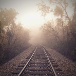 Train tracks and fog