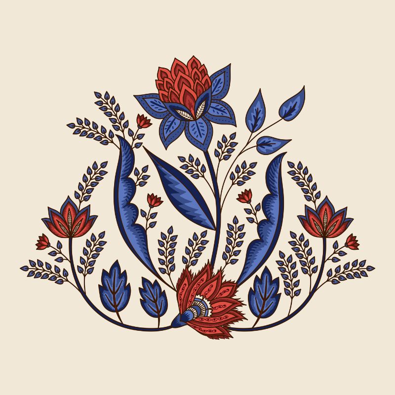 Indian floral paisley pattern vector illustration. Vintage tropi