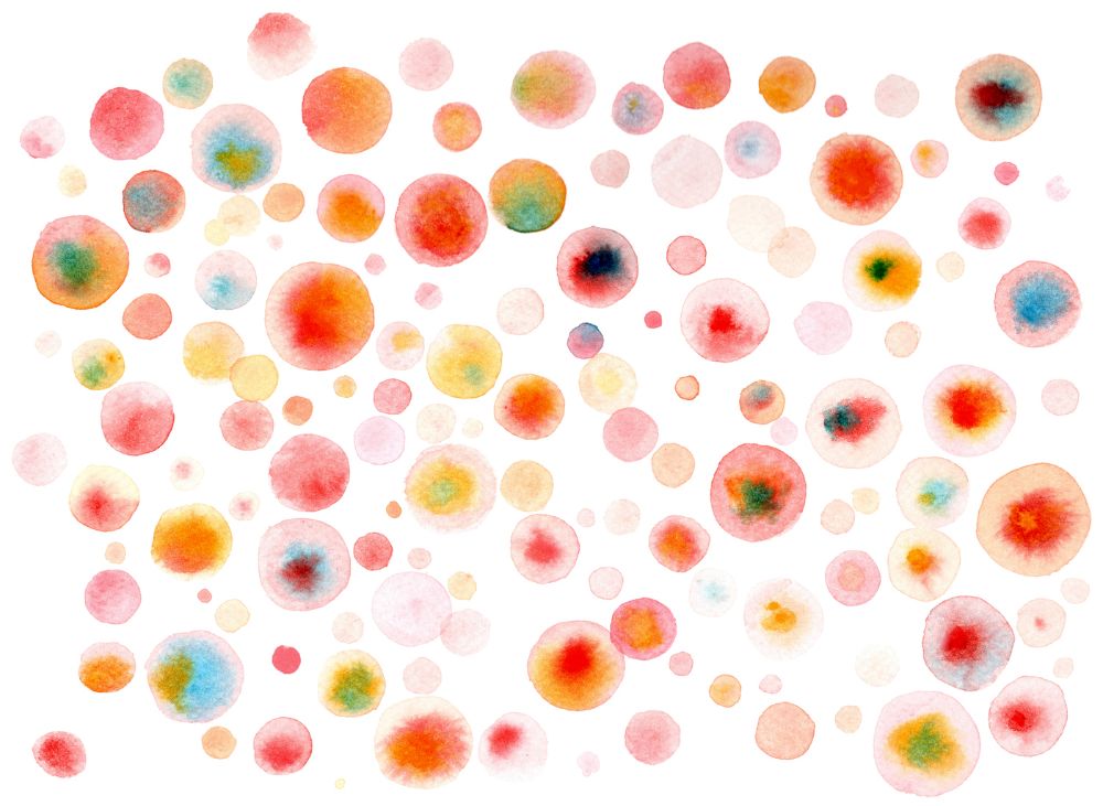 Abstract watercolor dots on white background