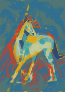 Serenity magical horse pop-art painting and modern with blue yel