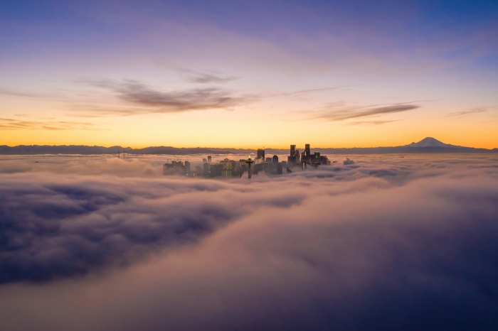 Seattle on the Clouds at Sunrise