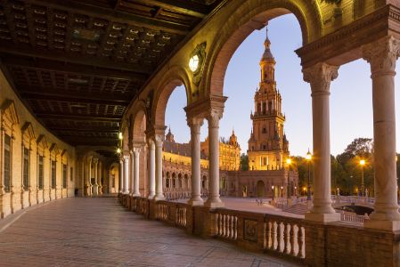 Plaza de Espana, Seville, at dusk