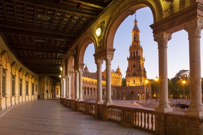 Plaza de Espana, Seville, at dusk