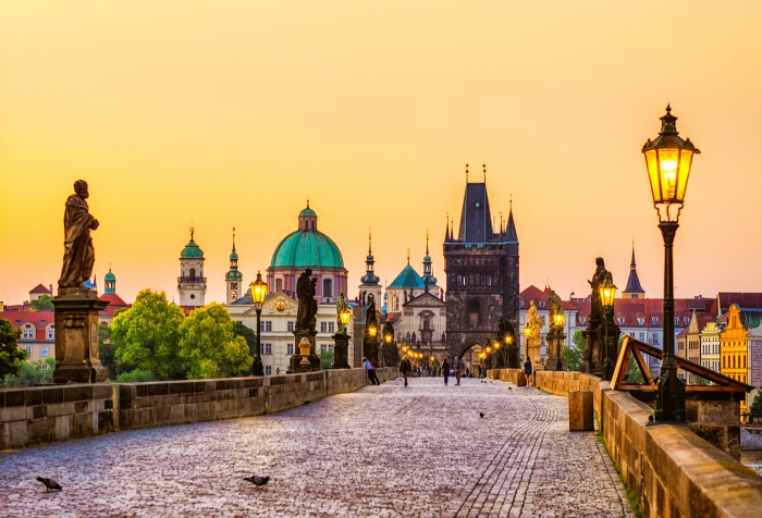 charles bridge (Karluv most) in Prague at golden hour. Czech Rep