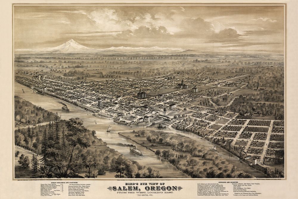 1876 Bird's Eye View of Salem Oregon