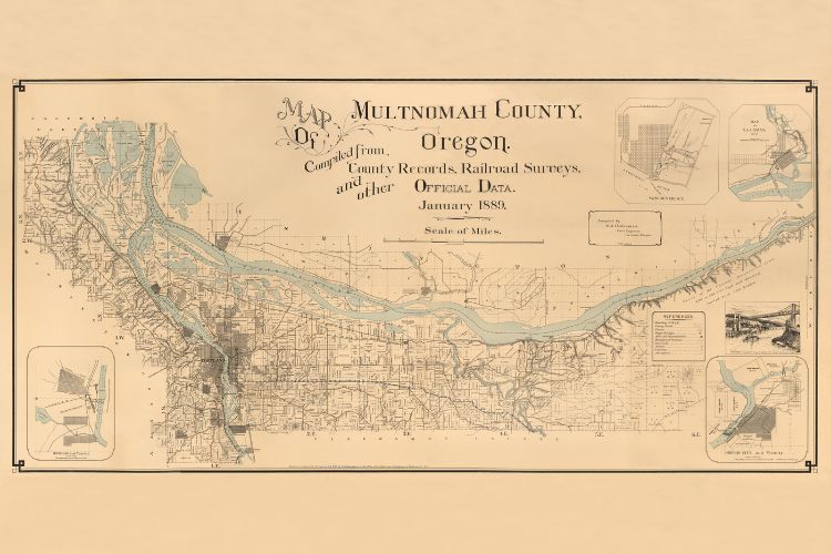 1889 Map of Multnomah County Oregon