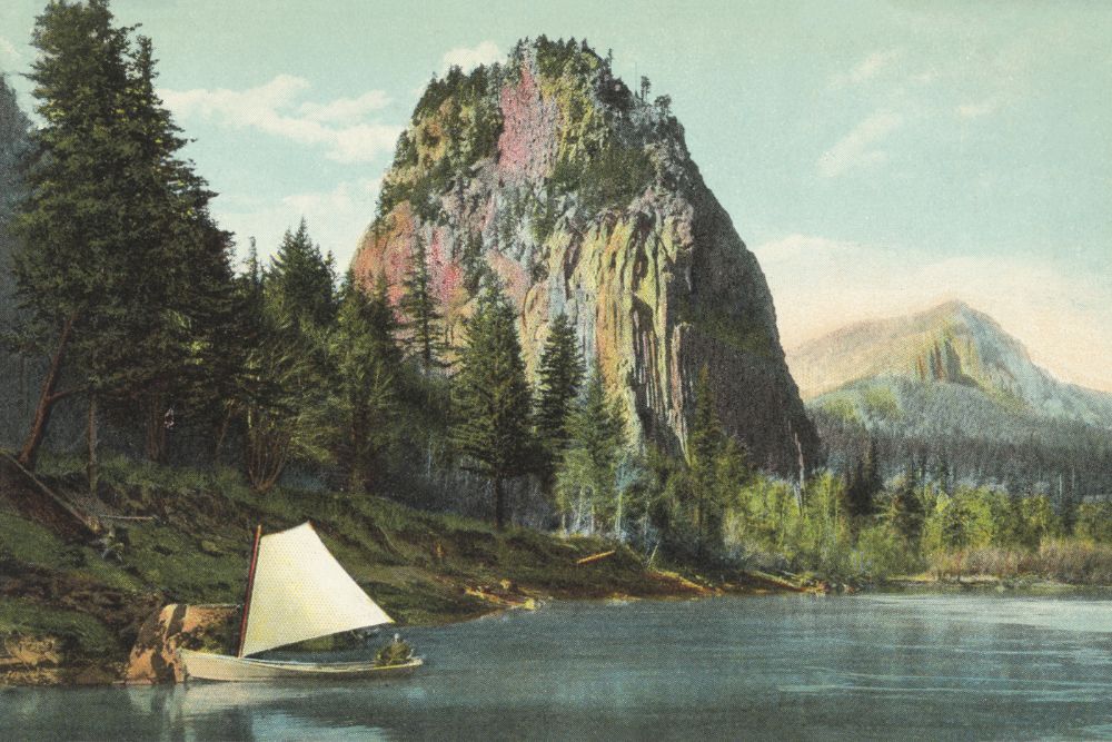 1908 Beacon Rock Columbia River Postcard