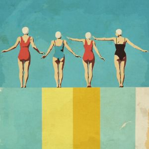 four figures on the pool coping